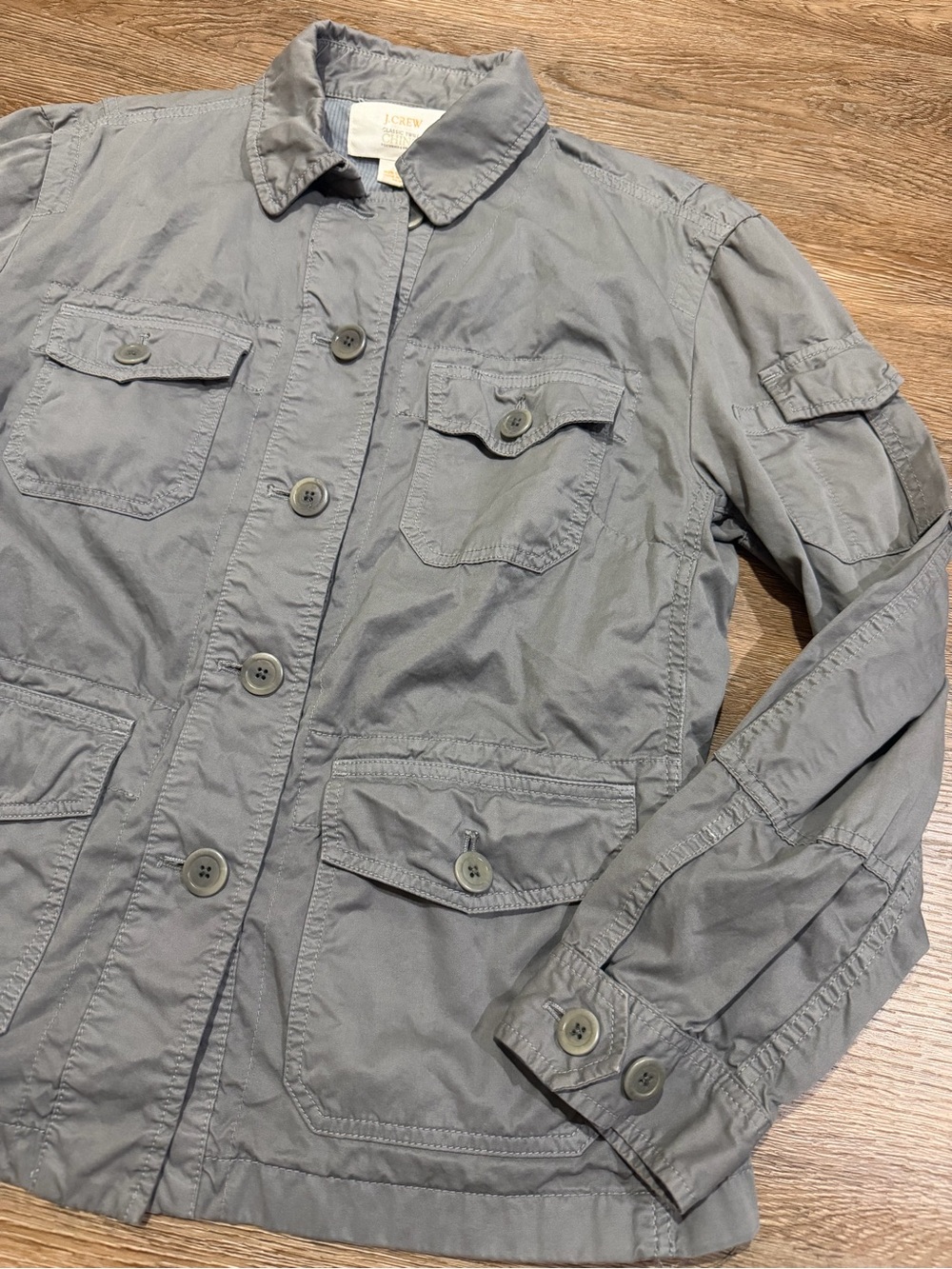 J. Crew Classic Twill Chino Utility Safari Jacket Gray Button Front Women’s Med - Picture 4 of 7